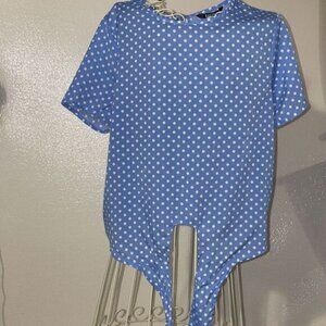 Womans Shein Top Size X S Light Blue/White Dot 100% Polyester